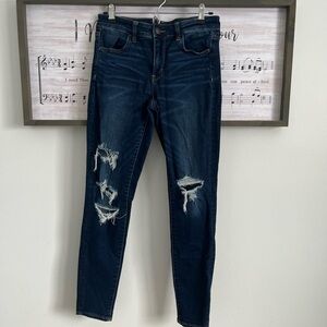 American Eagle Outfitters Dark Blue Distressed Skinny Jeans